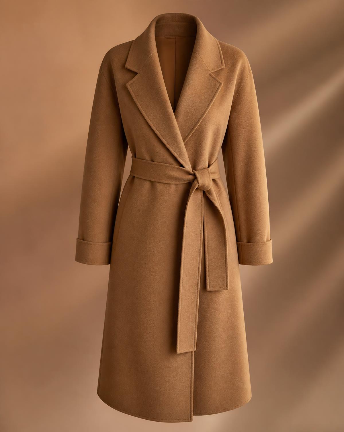 Camel double-faced wool wrap coat
