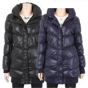 Down coats in black and navy