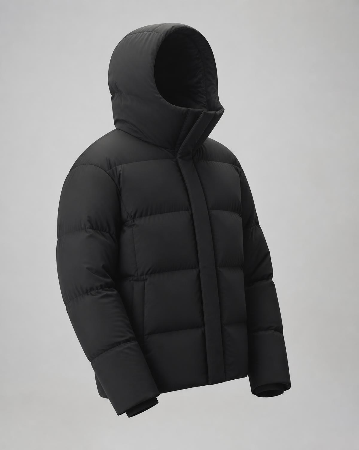 Black hooded down puffer jacket