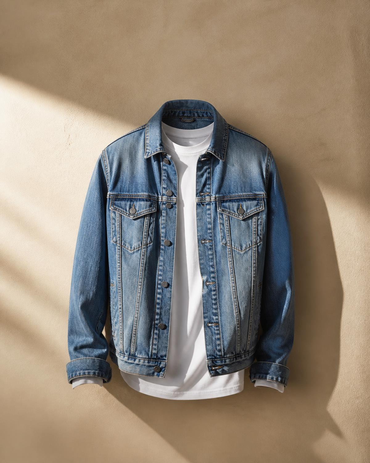 Washed denim jacket with white tee